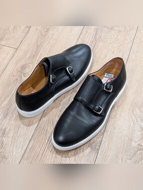 $398 Mens MAGNANNI "Lobo" Leather Double Monk Strap Dress Shoes Black/White 11.5